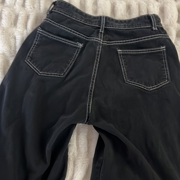 Black cargo wide leg jeans 4 grommets S white top stitch high waist goth punk 💀 - Picture 8 of 9